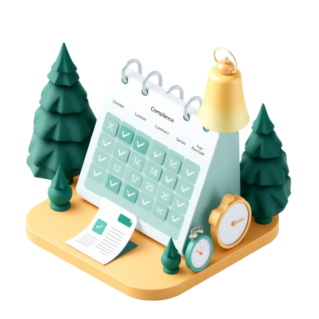 Compliance calendar with deadline reminders and checkmarks