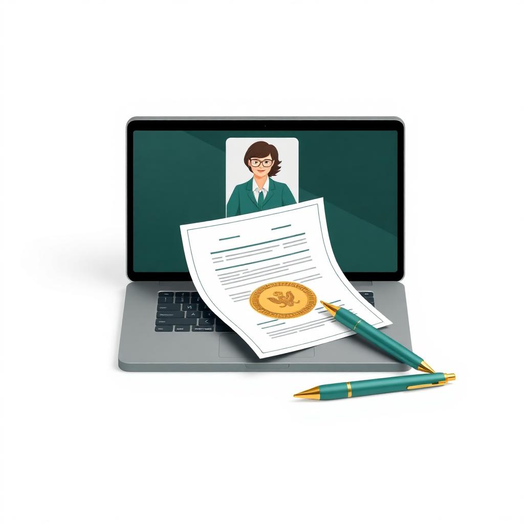 Remote online notary session on a laptop