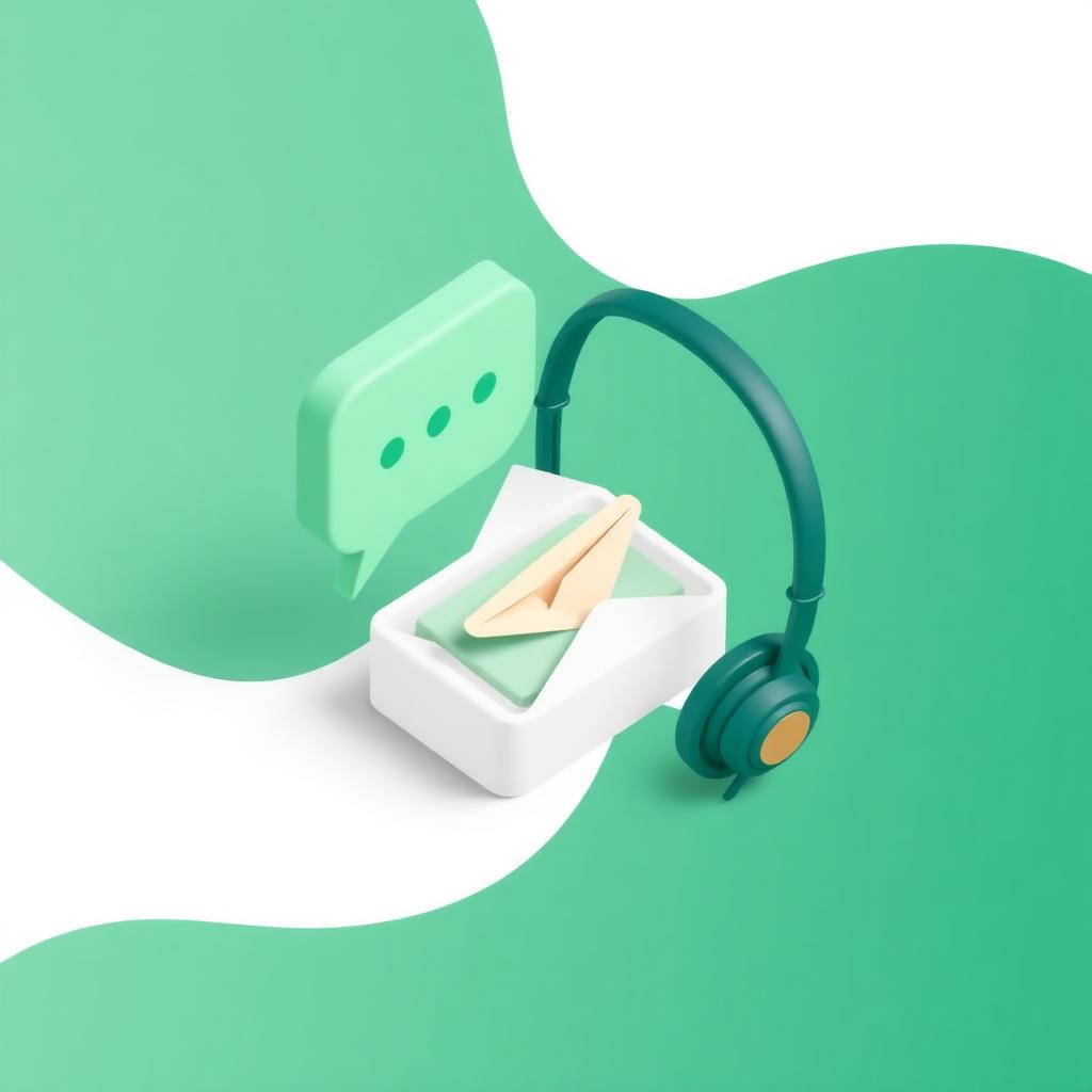 Friendly customer support chat, envelope, and headset